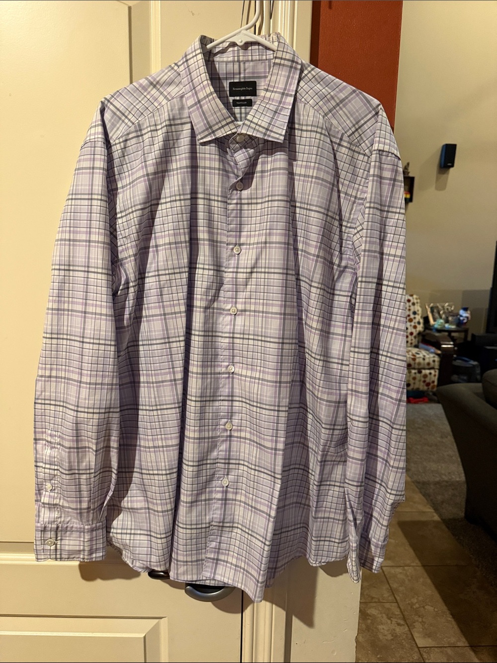 Ermenegildo Zegna Lavender and White Plaid Dress Shirt